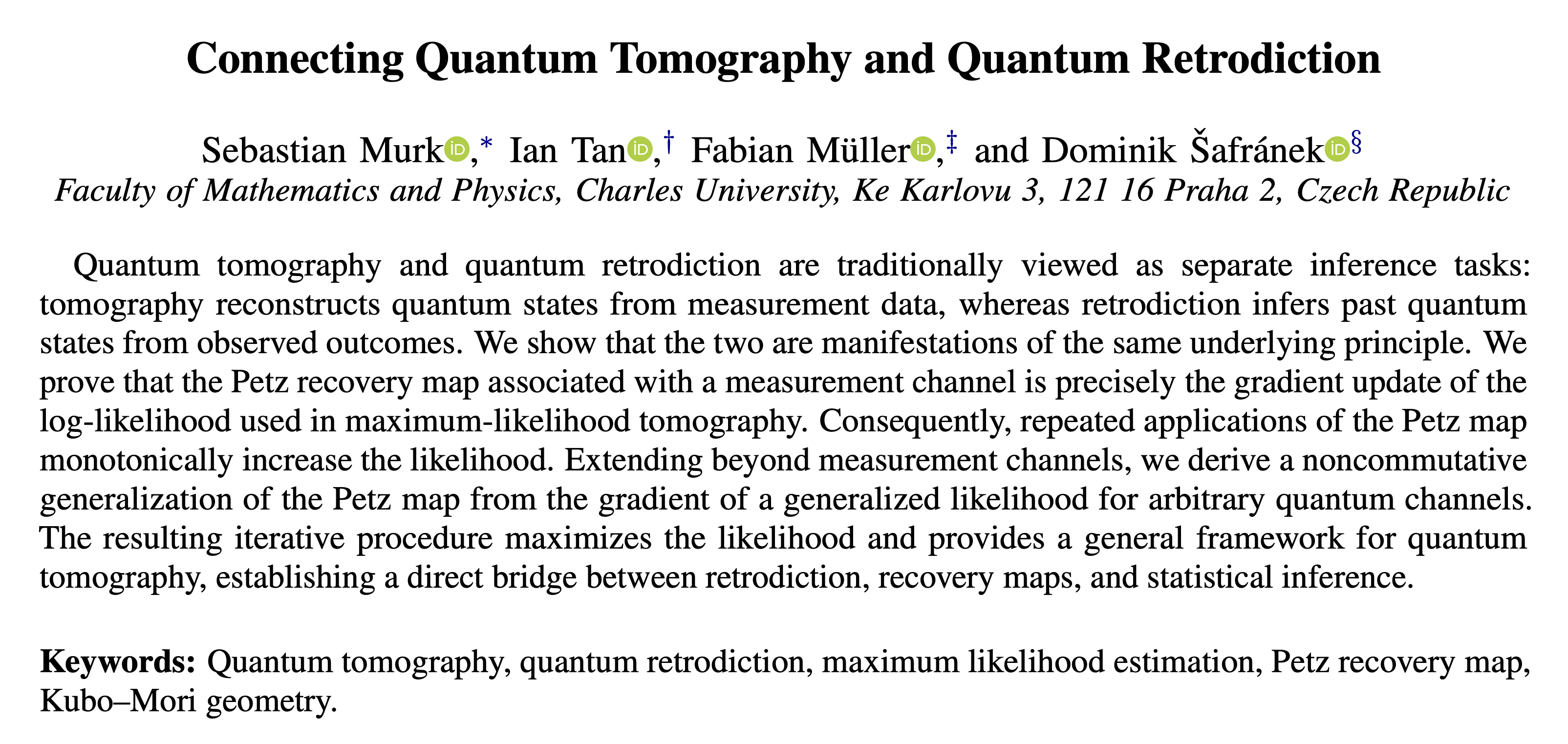 Abstract of the preprint Connecting Quantum Tomography and Quantum Retrodiction
