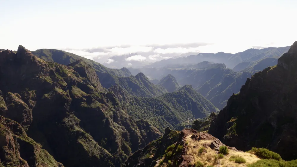 Hiking view across Madeira's mountain valleys